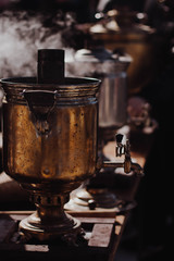 traditional samovar tea in winter