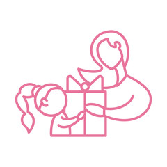 woman and daughter with gift box, line style icon