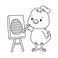 cute little chick painting egg easter character
