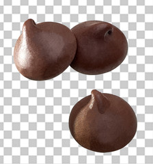Chocolate chips morsels or drops on isolated background