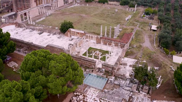 Sardis Synagogue and Sardes Ancient City from SKY. Manisa Turkey.