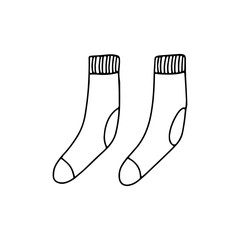 Socks in doodle style. Hand drawn vector illustration isolated on white background. Black ink.