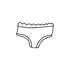 Woman underpants in doodle style. Hand drawn vector illustration isolated on white background. Black ink.