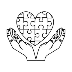 hands human with heart puzzle game pieces