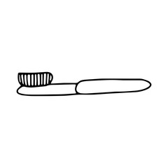 Toothbrush in doodle style. Hand drawn vector illustration isolated on white background. Great for coloring books. Black ink.