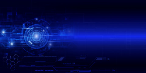 Hi-tech futuristic digital HUD Horizontal banner dark blue horizontal banner technology background and wallpapers.