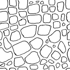 Stones handdrawn seamless black and white pattern. Vector illustration.