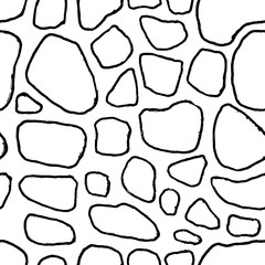 Stones handdrawn seamless black and white pattern. Vector illustration.