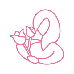 woman holding a bouquet flowers, line style icon