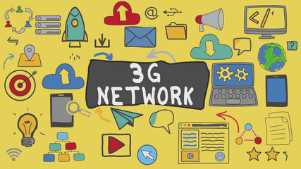 3G Network, Yellow Illustration Graphic Technology Concept