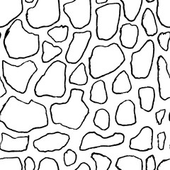 Stones handdrawn seamless black and white pattern. Vector illustration.