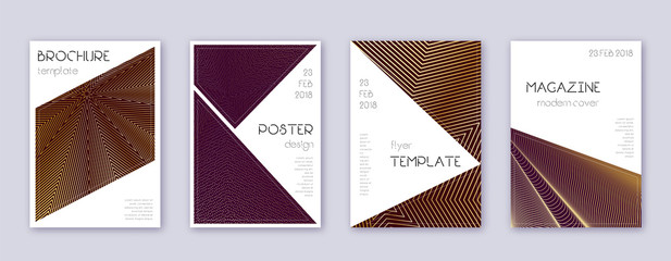 Triangle brochure design template set. Gold abstra