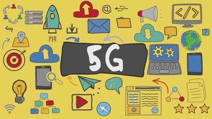 5G, Yellow Illustration Graphic Technology Concept