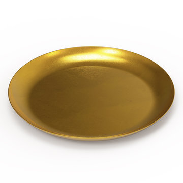 Empty 24ct Gold Platter. 3D Render Isolated on White Background.