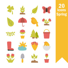 set of spring icons on white background