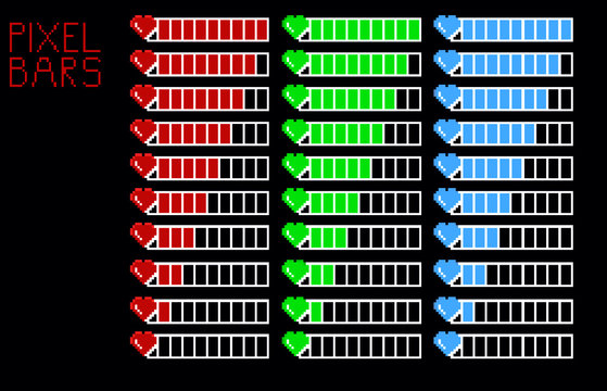 Game design elements - Pixel Art Bars Health Stamina Mana