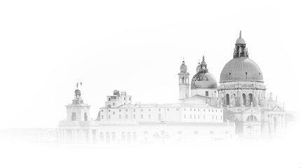 Canal Grande with Basilica di Santa Maria della Salute in fog, Venice, Italy