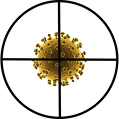 mark with rifle aimed at a corona virus, target with corona virus
