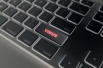 computer virus from internet, with message on enter key of keyboard.