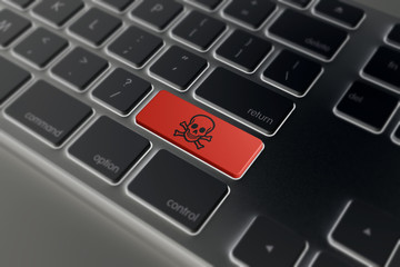 Computer Hacker/Virus Alert. A graphical representation of internet viruses and hacker threats. Cool filter applied post-production. Macro differential focus.