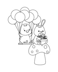 little rabbit and chick with balloons helium easter characters
