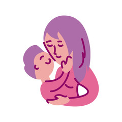 mother with son, half line and color style icon