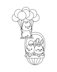 little rabbit and chick with balloons helium easter characters