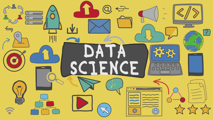 Data Science, Yellow Illustration Graphic Technology Concept