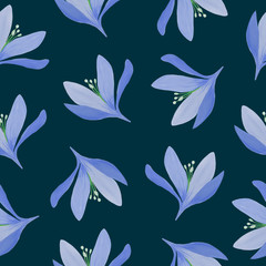Fototapeta na wymiar elegant seamless pattern with crocus floral print on dark background