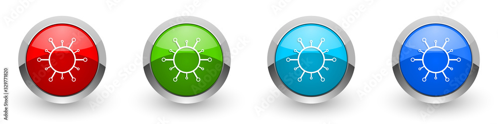 Aufkleber Virus silver metallic glossy icons, bacteria, pathogen, infection concept set of modern design buttons for web, internet and mobile applications in four colors options isolated on white background