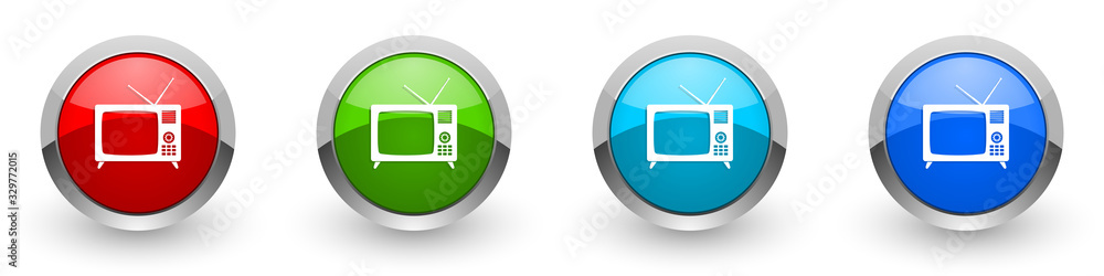 Leinwandbilder retro television silver metallic glossy icons, tv and video screen concept set of modern design butt