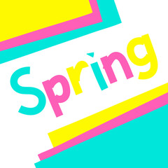 Lettering Spring. Word spring isolated on white background. Pastel hand drawn concept. Paper Cut colored letters, geometric elements. Fresh spring lettering. Vector stock season color illustration