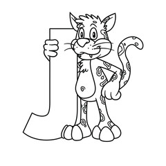 animal alphabet. capital letter J, Jaguar. vector illustration. For pre school education, kindergarten and foreign language learning for kids and children. Coloring page and books, zoo topic.