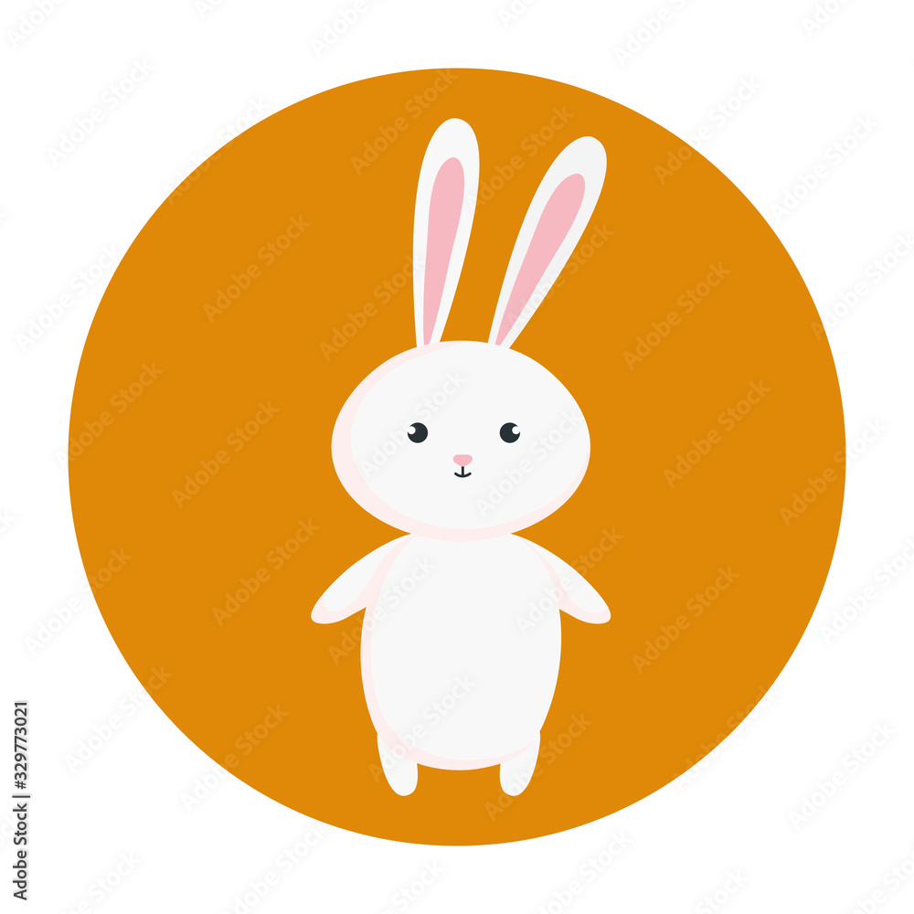 Sticker cute rabbit animal in frame circular vector illustration design