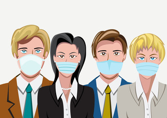 Crowd with mask for Coronavirus epidemic. Workers group. Vector background