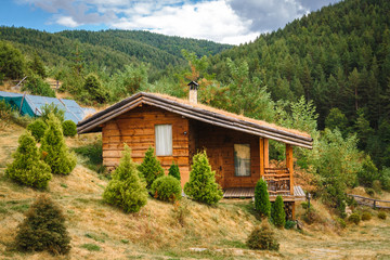 Fototapeta na wymiar Small alpine style house in the forest.