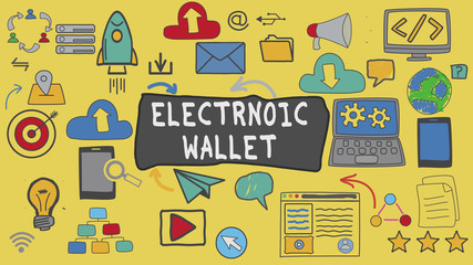 Electronic Wallet, Yellow Illustration Graphic Technology Concept