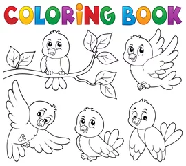 Papier Peint photo Lavable Pour enfants Livre de coloriage oiseaux heureux thème 1