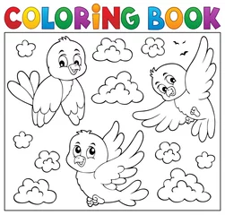 Papier Peint photo Lavable Pour enfants Livre de coloriage oiseaux heureux thème 2