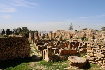 Ruins on the ancient site of Carthage in Tunisia