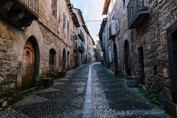 Typical streets in a town in the province of Huesca in Spain.