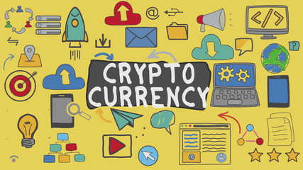 Crypto-Currency, Yellow Illustration Graphic Technology Concept