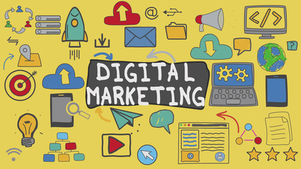 Digital Marketing, Yellow Illustration Graphic Technology Concept