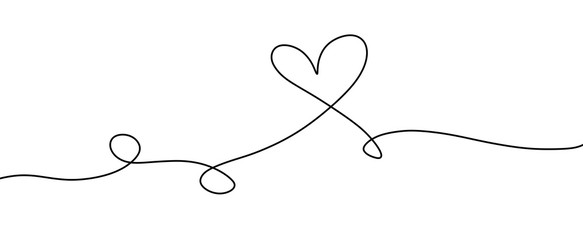 Heart. Abstract love symbol. Continuous line art drawing illustration. Valentines day background banner.	