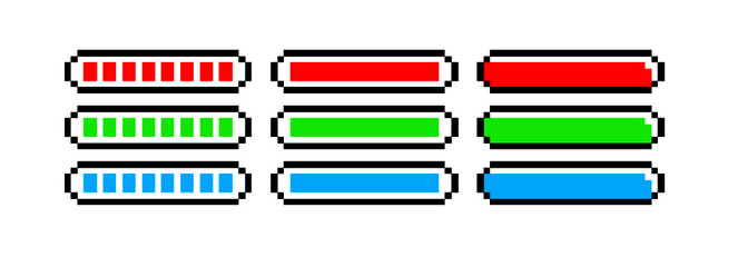 Game design elements - Pixel art Healt, Stamina, Mana Bars