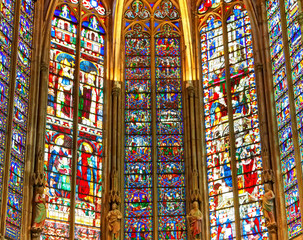 old stained glass church window. Selective focus