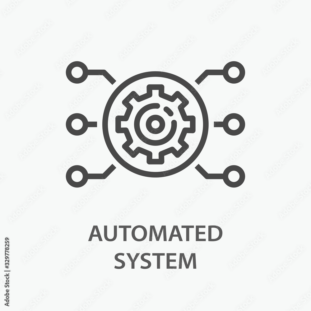 Poster automated system line icon on white background.