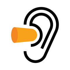 Ear and earplugs. Noise symbol - 329778836