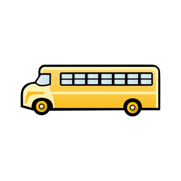Vector illustration flat icon yellow school bus on white background.