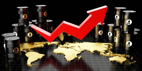 Oil barrel price growth - 3D illustration